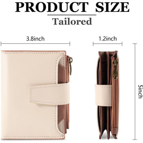 Small Wallet Vegan Leather, Card Holder Wallet Beige Brown - Picture 3 of 7